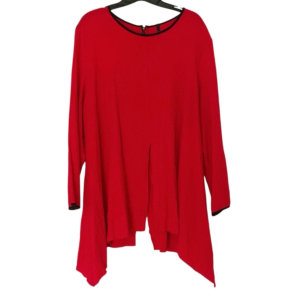 IC by Connie Red Plus Size 1X Shark Bite Long Sleeve Pull Over Tunic Top